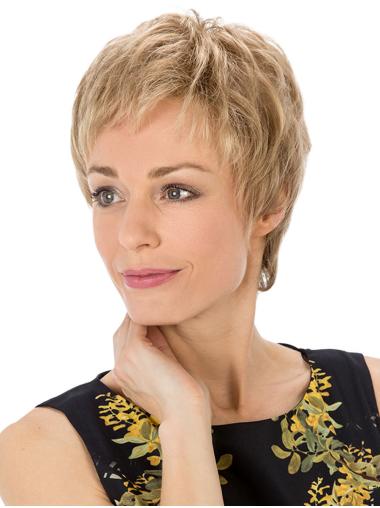 Straight 100% Hand-tied 8" Blonde Ladies Synthetic Wigs