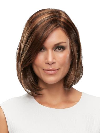 12" Chin Length Straight Auburn Synthetic Without Bangs Affordable 100% Hand-tied Wigs
