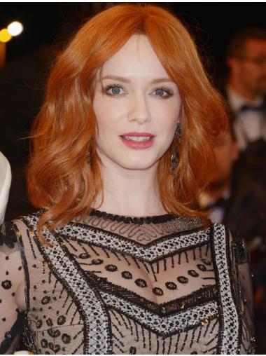 Full Lace Remy Human Hair Copper Shoulder Length 14" Wavy Christina Hendricks Wigs