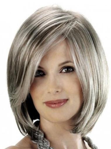 Durable Lace Front Straight 12 Inches Platinum Grey Hair Color