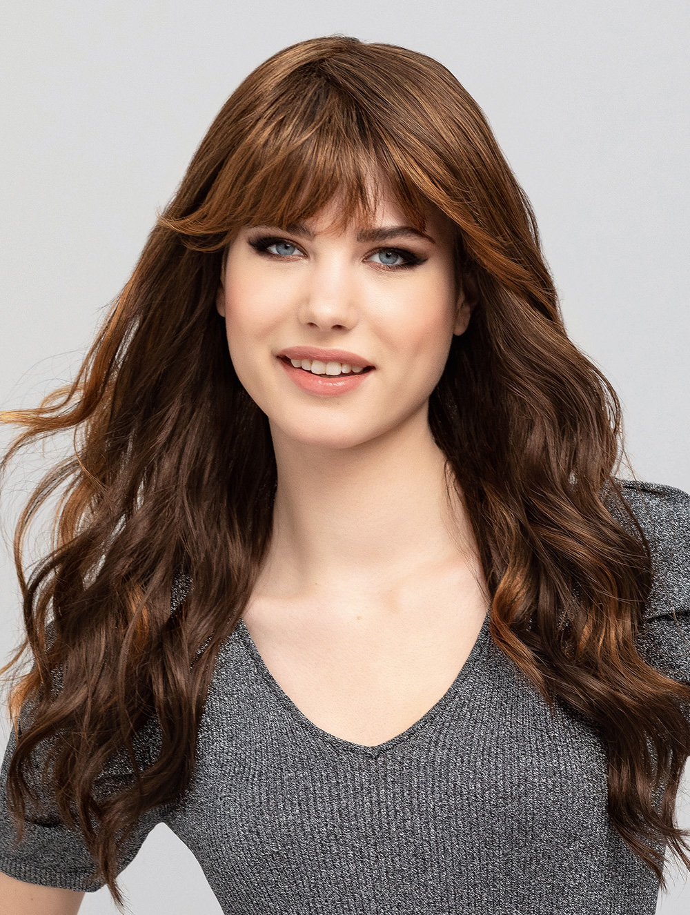Brown Wavy 16" Capless With Bangs Synthetic Modern Long Wigs