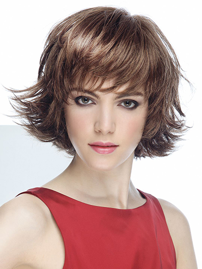 Brown Short With Bangs Wavy 8