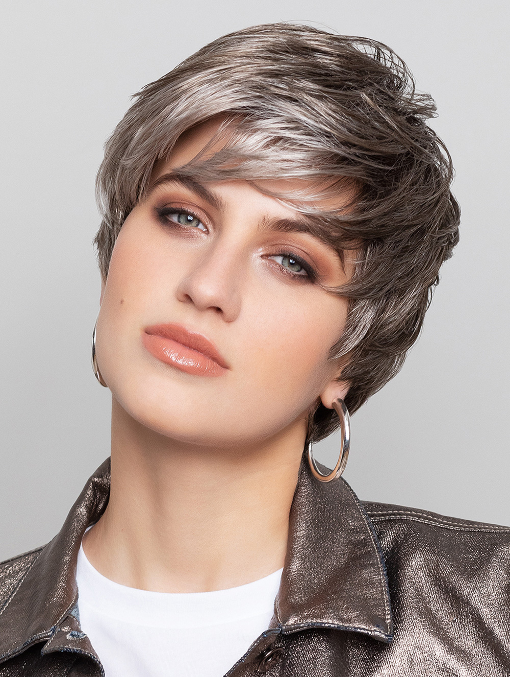 Short Straight Wigs With Bangs 8" Straight Grey Synthetic High Quality